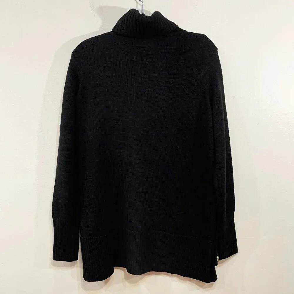 Last Chance! New Tnuck Sophia 100% Wool Gold Button Turtleneck Black Small $298 - Picture 5 of 11